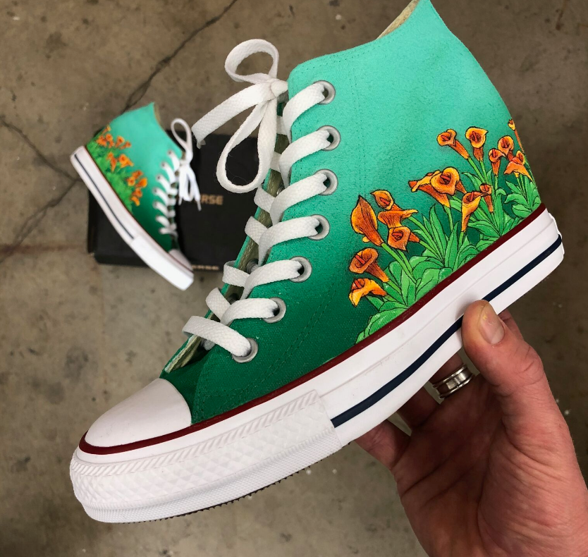 Custom Painted Floral Wedding Wedge Converse B Street Shoes