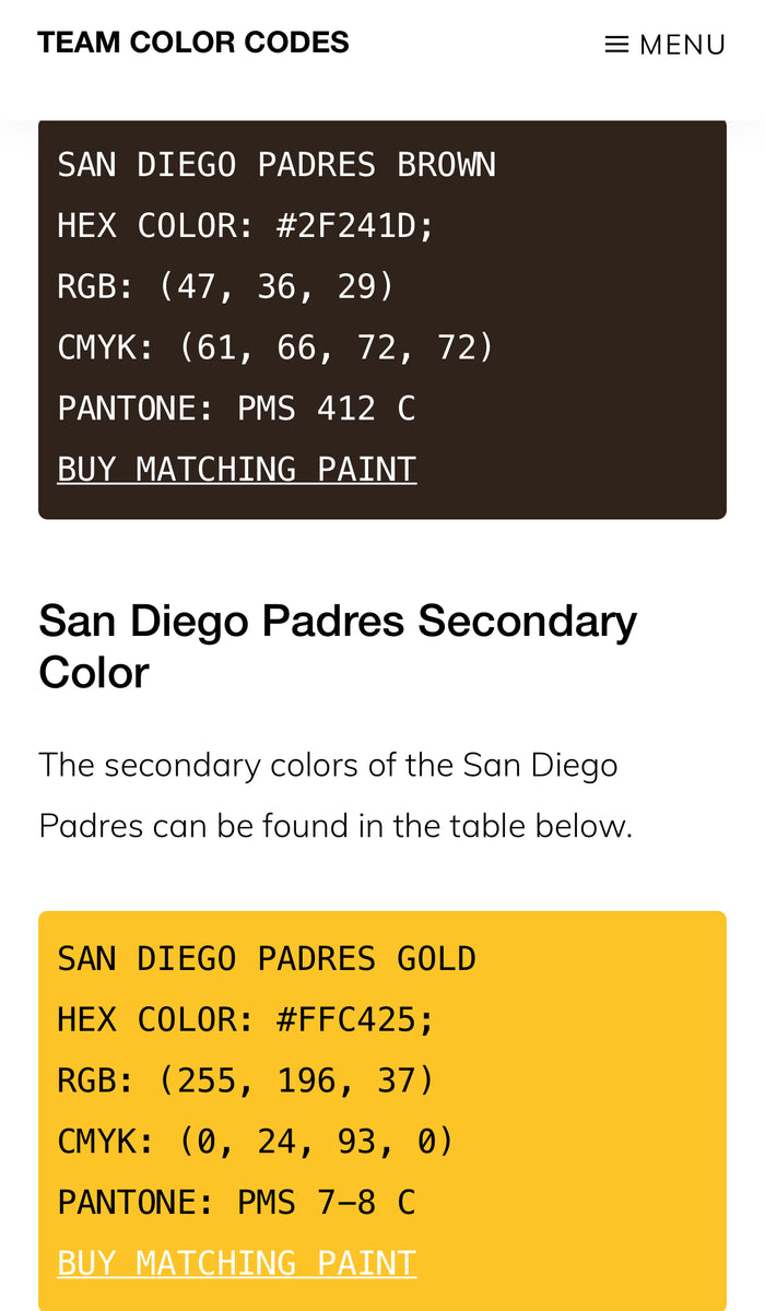 San Diego Padres Color Codes Hex, RGB, and CMYK - Team Color Codes