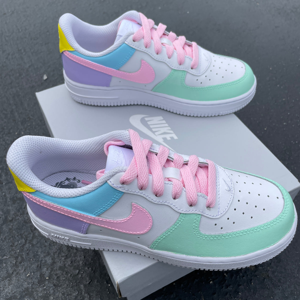 Custom Air Force 1 Color Swoosh Pastel Beige Sneakers for 