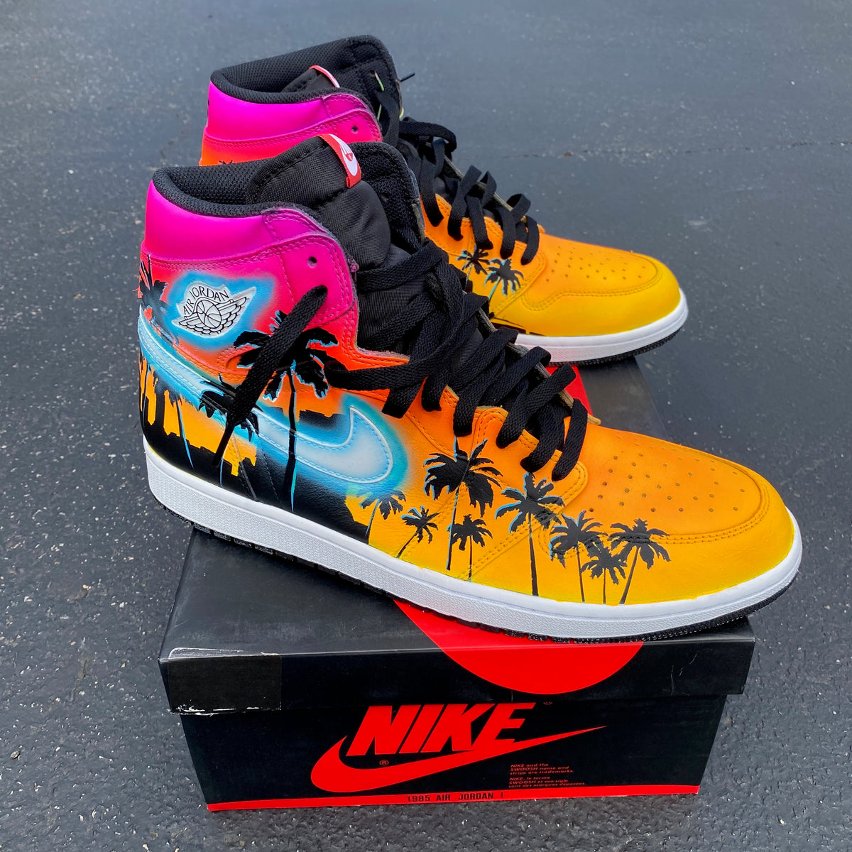 Custom Painted Nike Glowing Miami Palm Trees Jordan 1 High – B Street Shoes