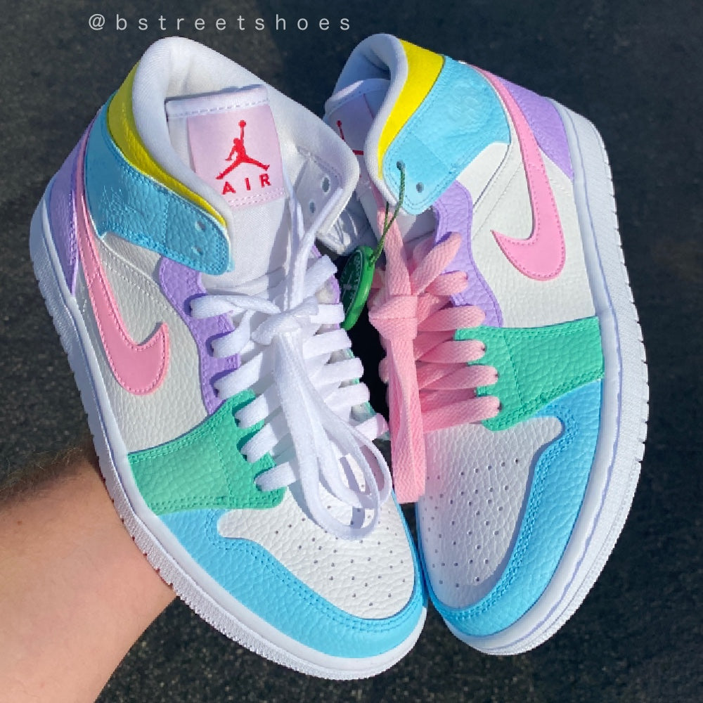 Pastel Jordan 1 Mid - Custom Nike Jordans Sneakers – B Street Shoes