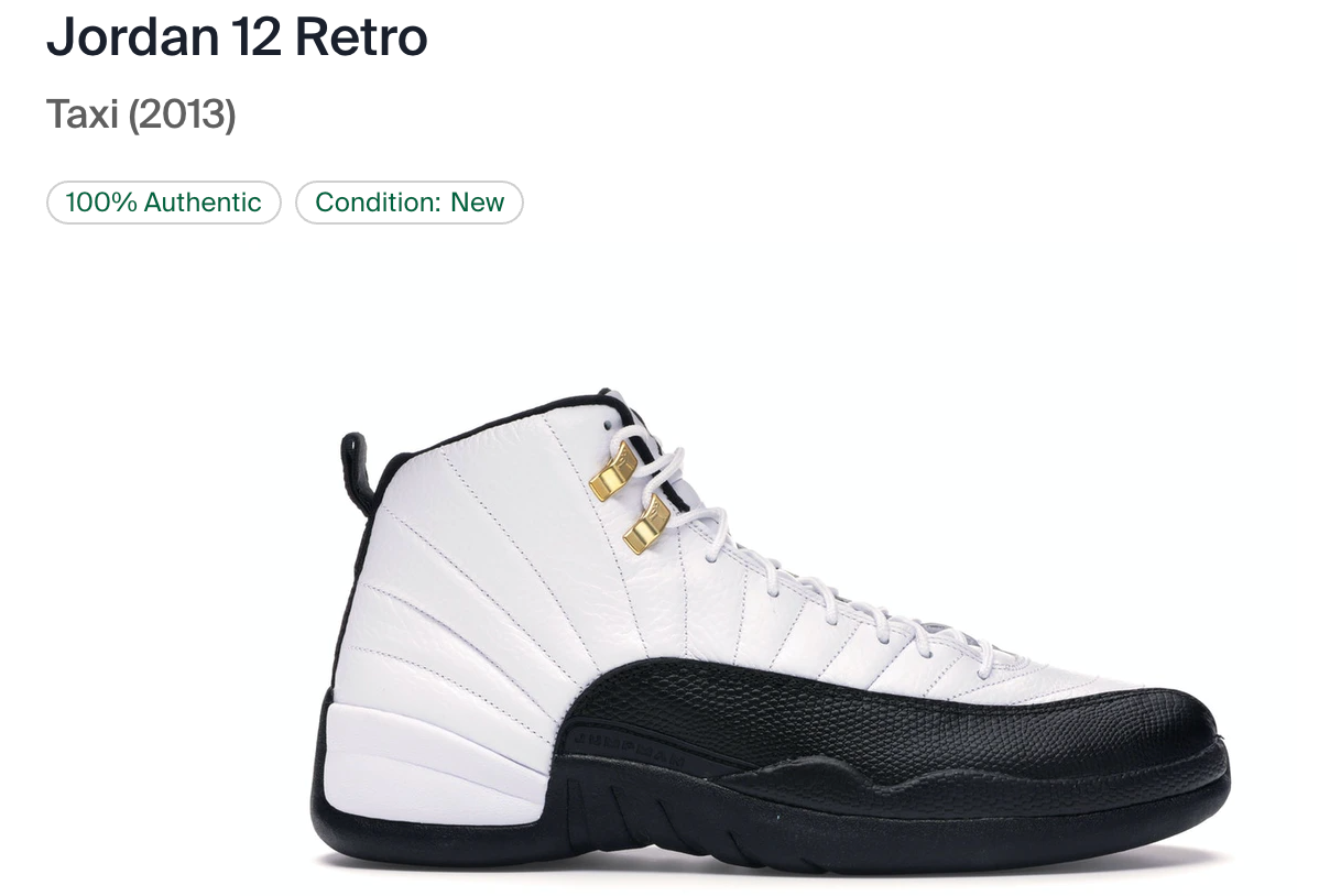 Jordan 12 Taxi 2013 Mens 7.5 9w Custom Order Invoice 1