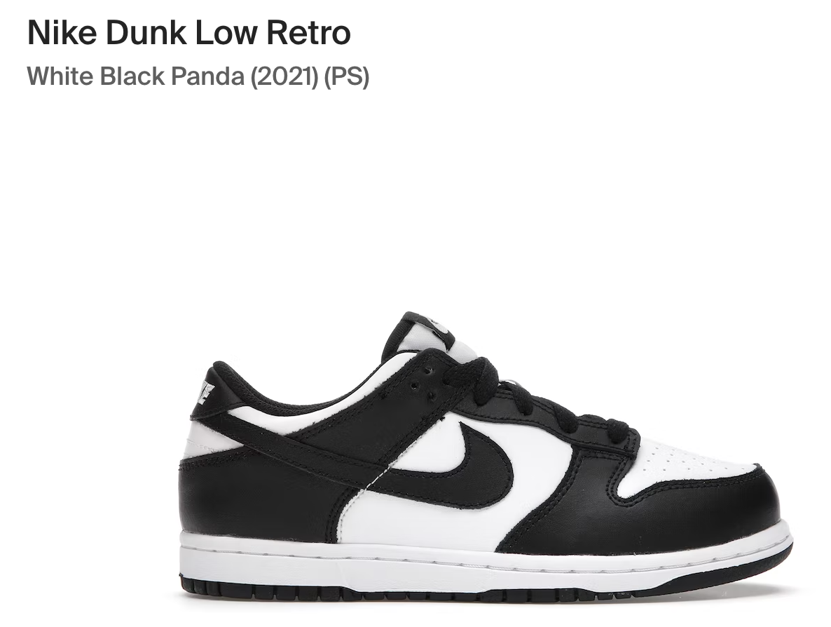 Nike Dunk Low Retro White Black Panda (2021) - Size: 3W (1 Youth