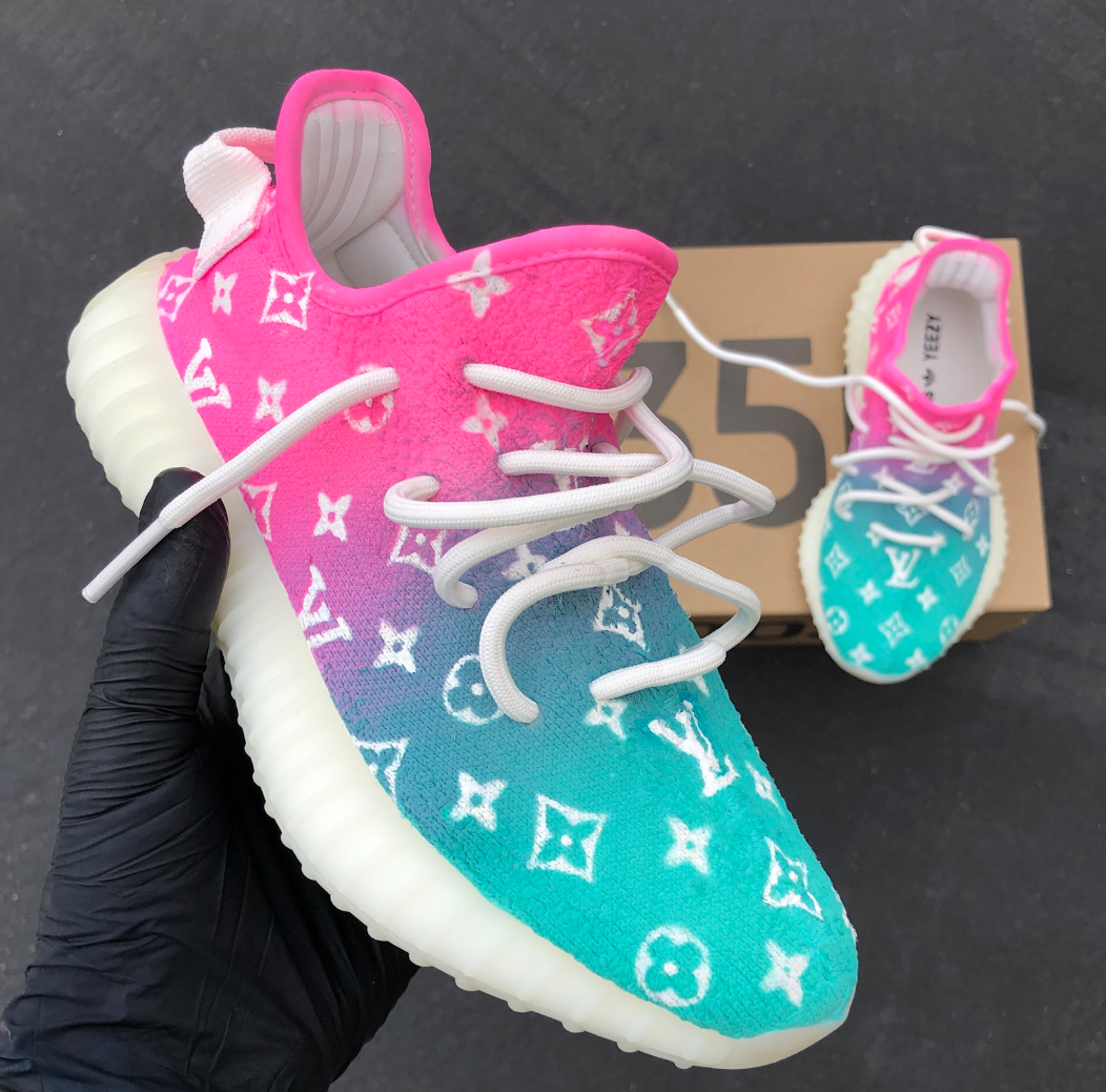 adidas gazelle silver green womens Custom Painted Adidas Yeezy's LV Ombre – B Street Shoes