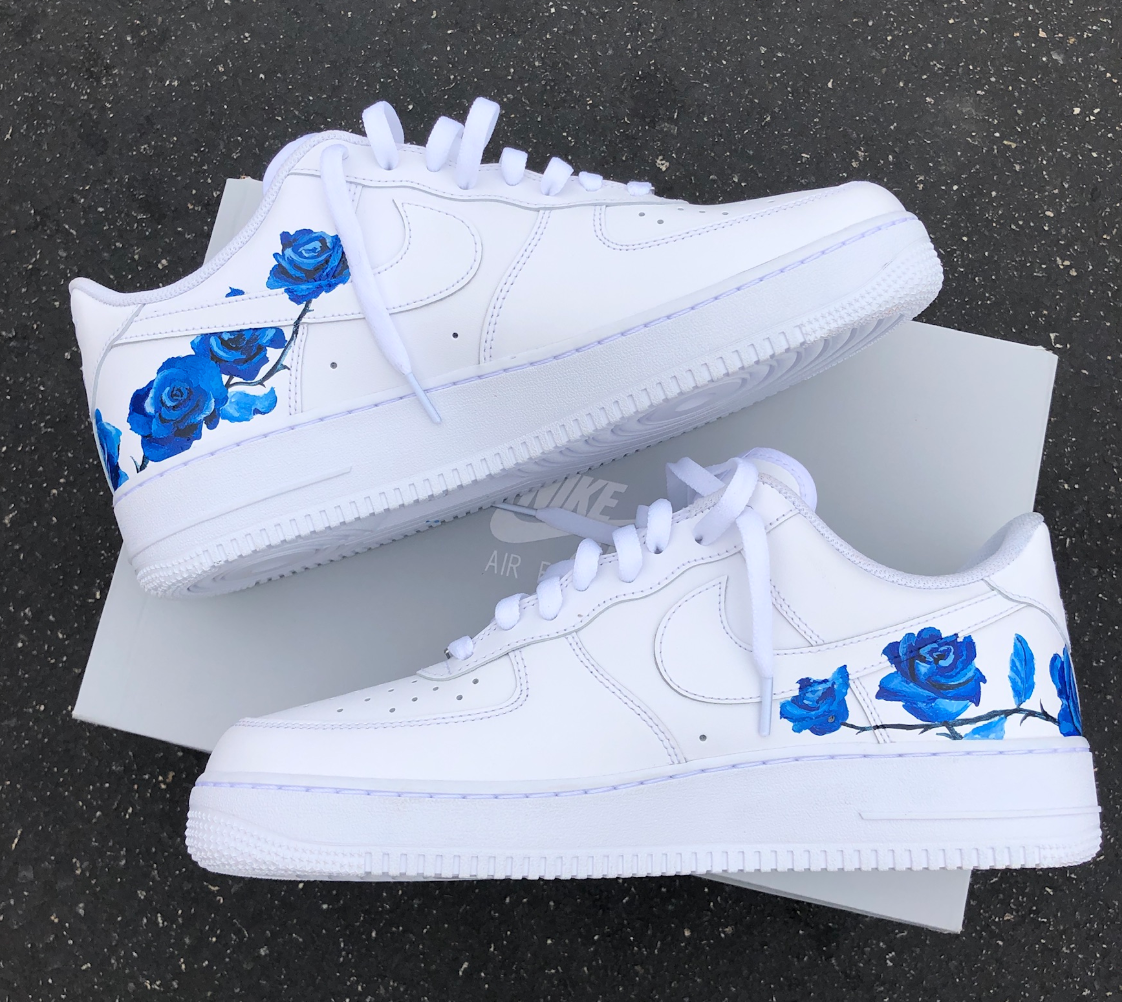 Delicate Blue Rose Design Nike Air Force 1 – B Street Shoes