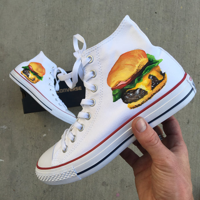 New York Minetta Tavern Burger - White Hightop Burger Theme Converse Chuck Taylor Hi Tops