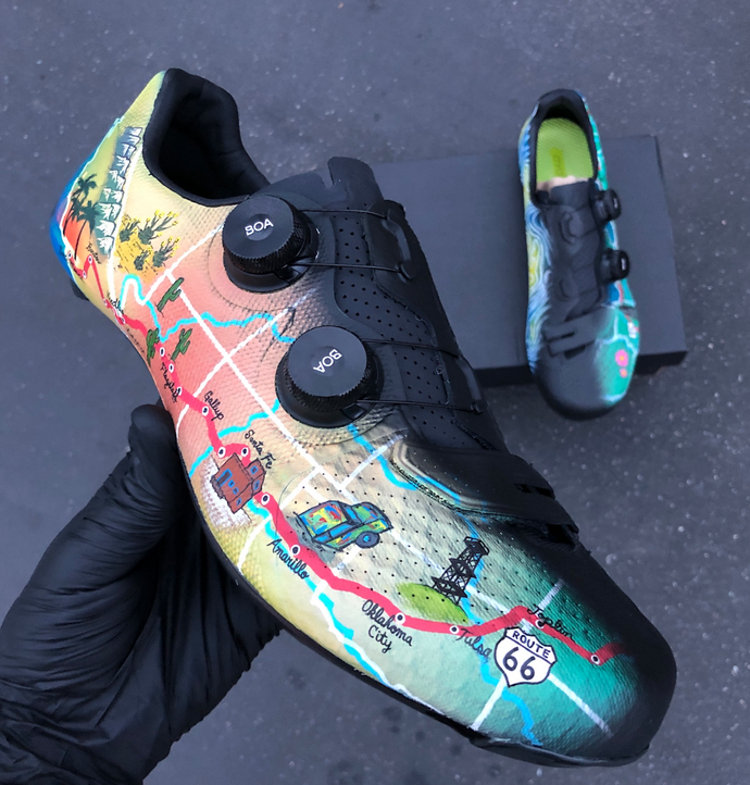 Custom Painted Cycling Shoes to Commemorate the Trip of a Lifetime!