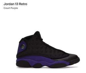 Jordan 13 white black court purple on sale