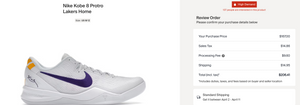 Nike Kobe 8 Protro Lakers - 12m - Custom Order - Invoice 1 of 2
