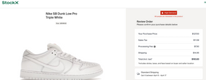 Nike SB Dunk Low Pro Triple White - 6.5/8 womens - Custom Order - Invoice 1 of 2 [#174887144]