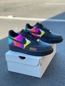 32 Pairs of Custom Hand Painted Black Nike AF1 Lows - Sinful Colors/ Initials  - Custom Order