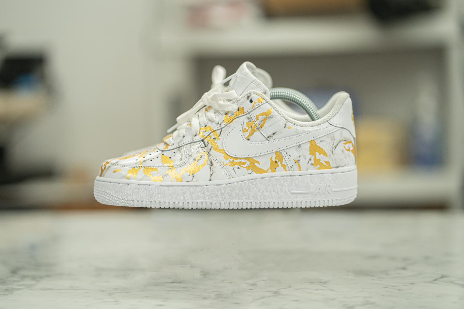 Custom Hand Painted Gold and Black Marble Nike Air Force 1 Low