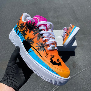 US Men's size 10 White Nike AF1 Low - Custom Order - Tropical Gangsters Theme