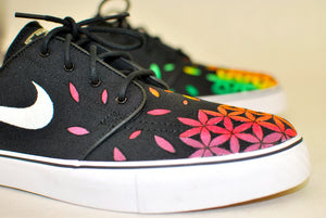 Custom Hand Painted Nike Zoom Stefan Janoski Sneakers - Rasta Sacred Geometry Flower of Life pattern