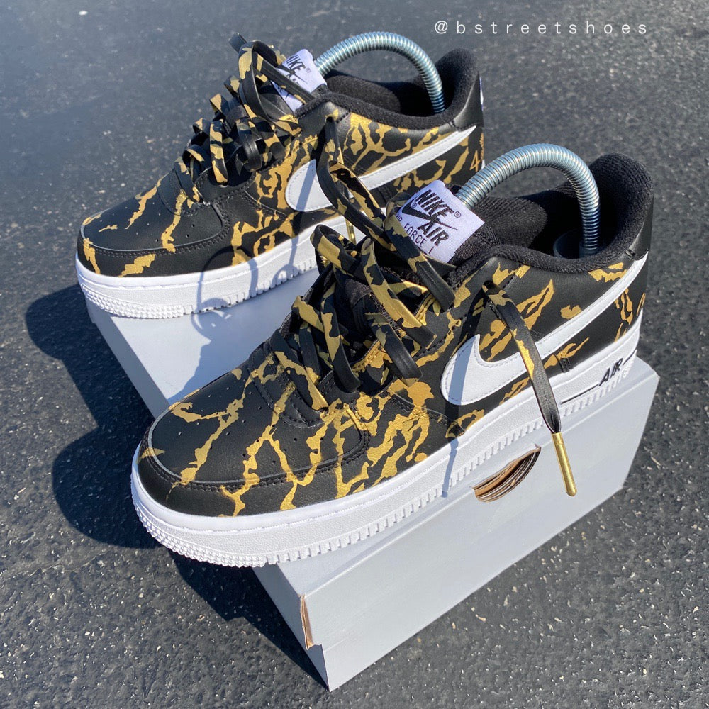 Custom Nike Air Force 1 golden Swoosh Unique and Handpainted 