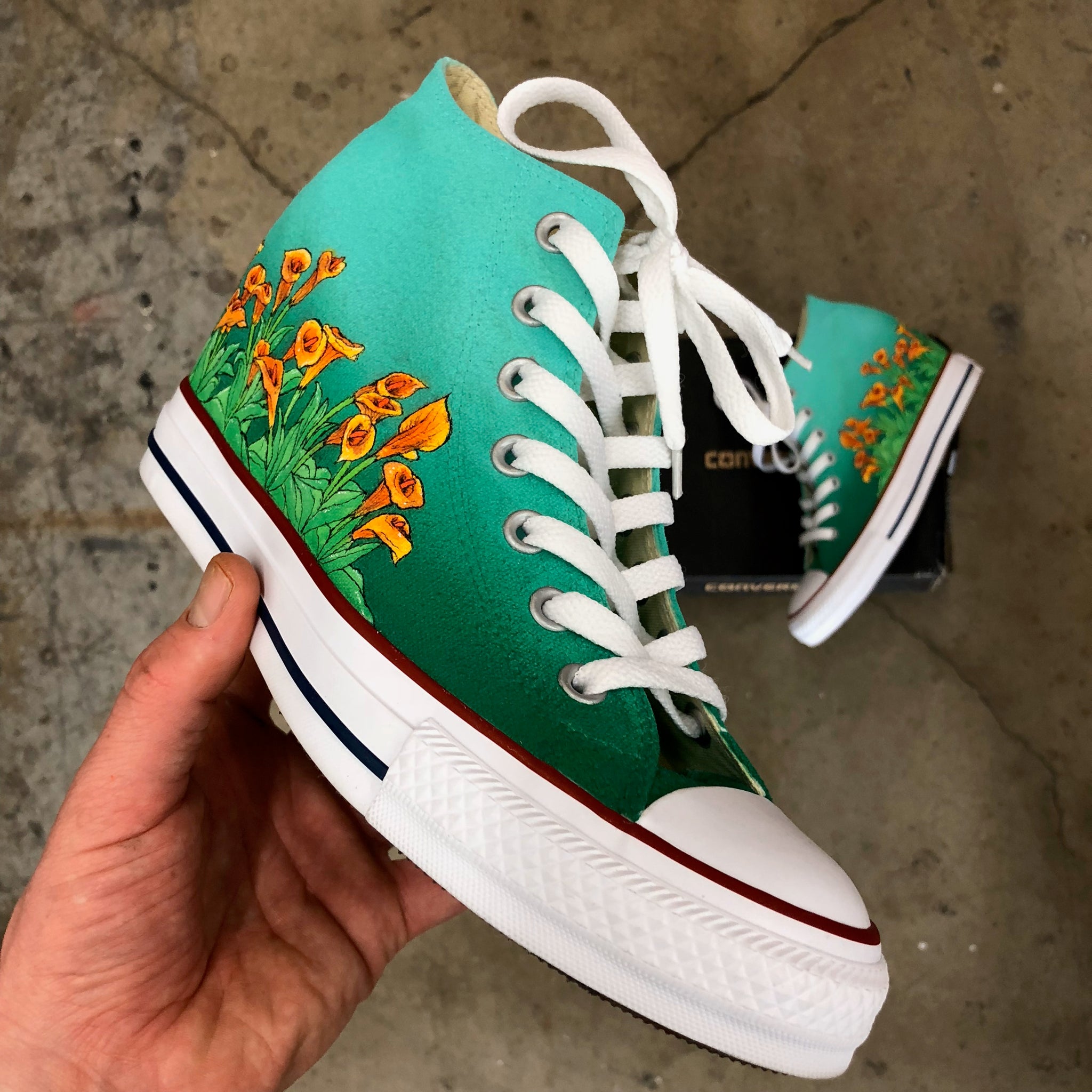 Floral Custom Painted Low Top Converse