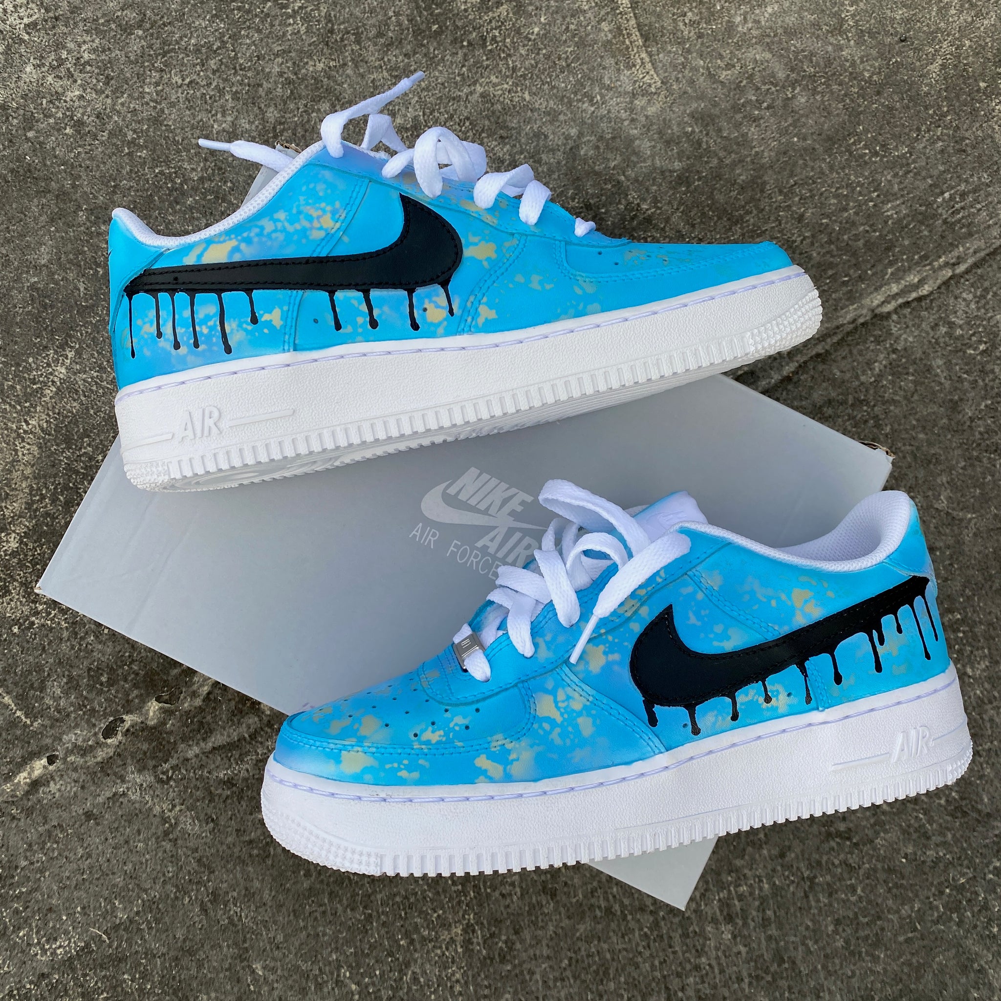 Custom Hand Painted Gold Speckled Blue Drip Nike Air Force 1 – B Street  Shoes