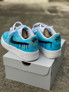 Custom Hand Painted Gold Speckled Blue Drip Nike Air Force 1