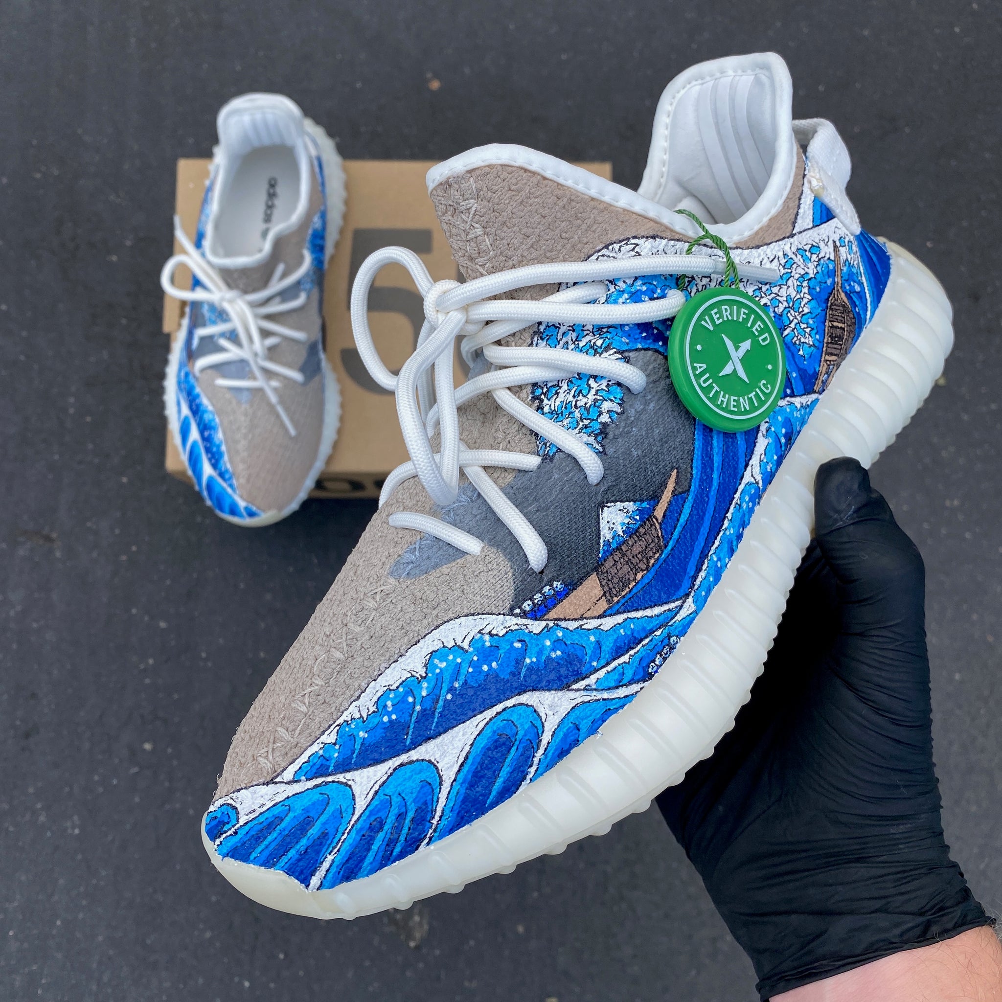 Custom Paint Great Wave of Kanagawa Adidas Yeezy's B Street Shoes Custom Paint Great Wave of Kanagawa Adidas Yeezy's B Street Shoes
