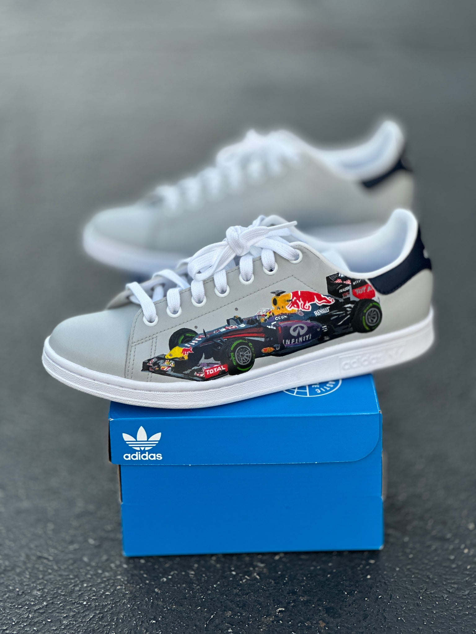 Adidas Stan Smiths ( Core White/Dark Blue ) - Men's size 8.5 -Custom O B Street Shoes Adidas Stan Smiths ( Core White/Dark Blue ) - Men's size 8.5 -Custom O B Street Shoes