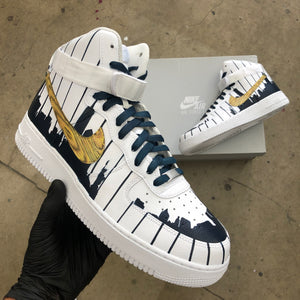 Custom Hand Painted Gold Speckled Blue Drip Nike Air Force 1 – B Street  Shoes