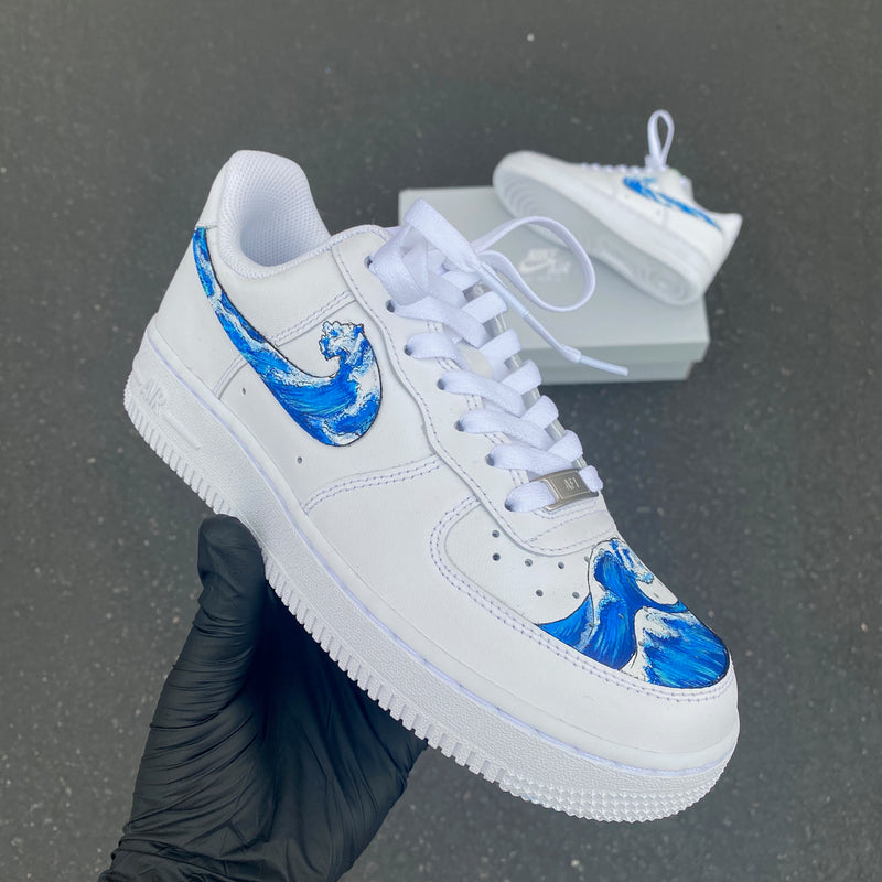 Custom Hand Painted Wave Splash Swoosh Nike Air Force 1 Low B Street Shoes