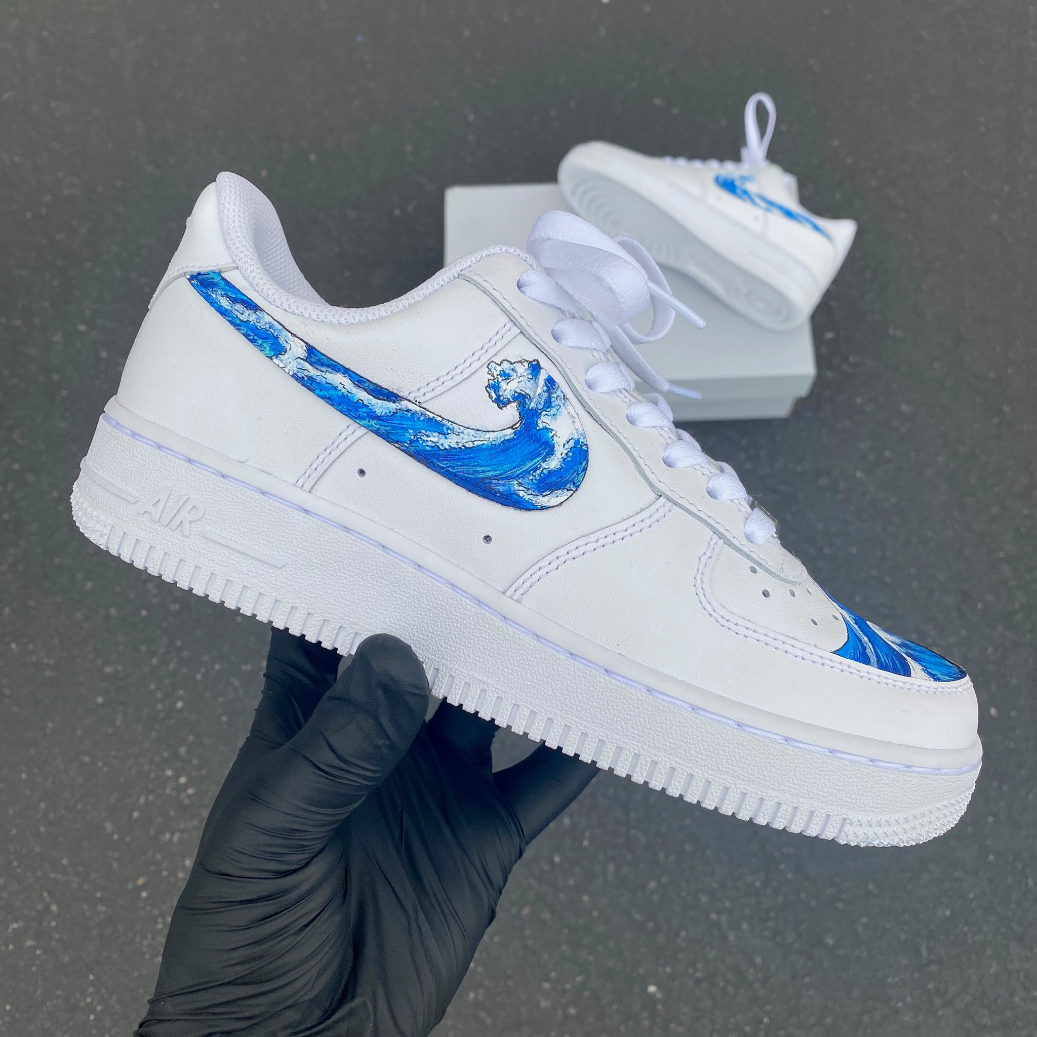 bevroren naar voren gebracht Registratie Custom Hand Painted Wave Splash Swoosh Nike Air Force 1 Low – B Street Shoes