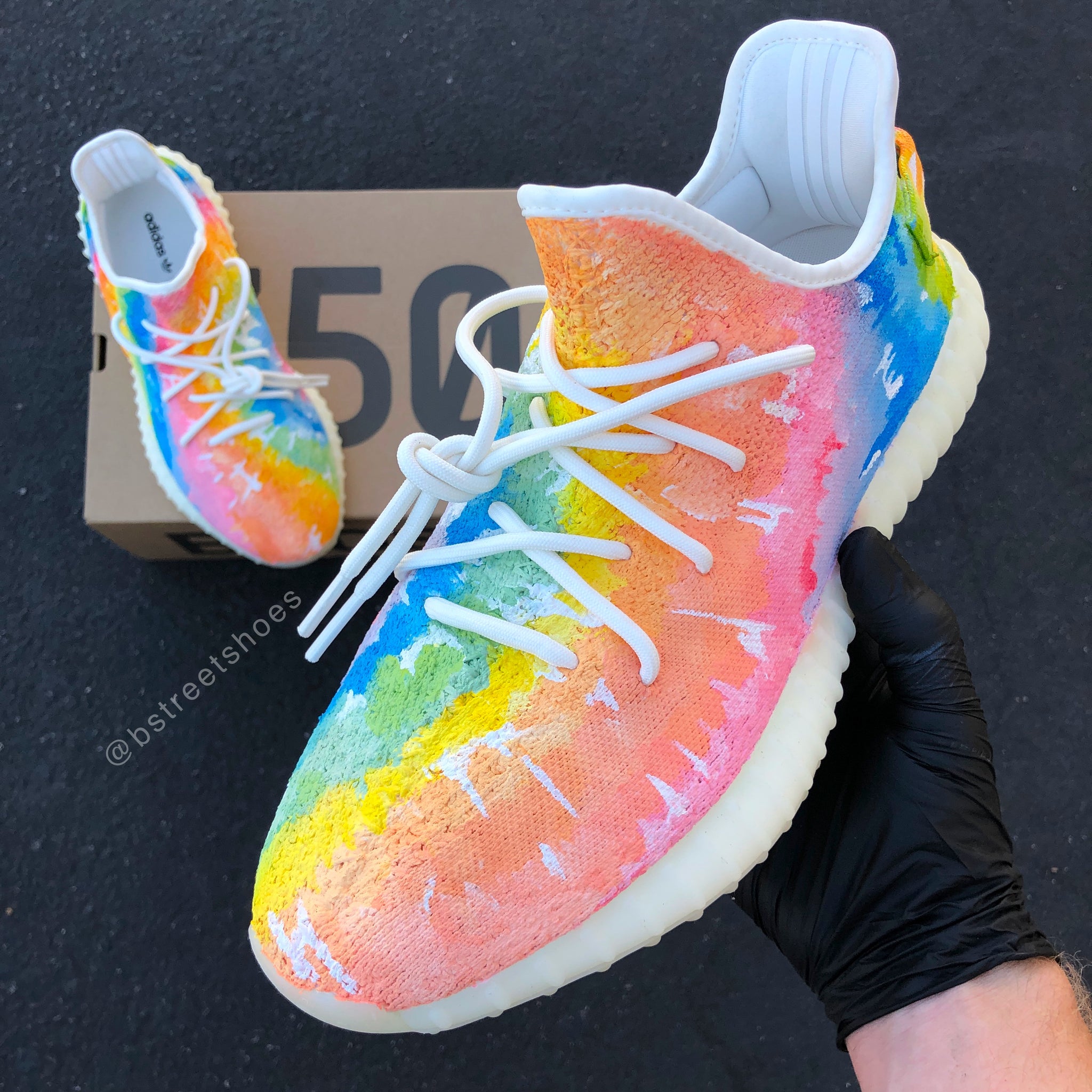 Custom Rainbow Tie Dye Adidas Yeezys B Street Shoes Custom Rainbow Tie Dye Adidas Yeezys B Street Shoes