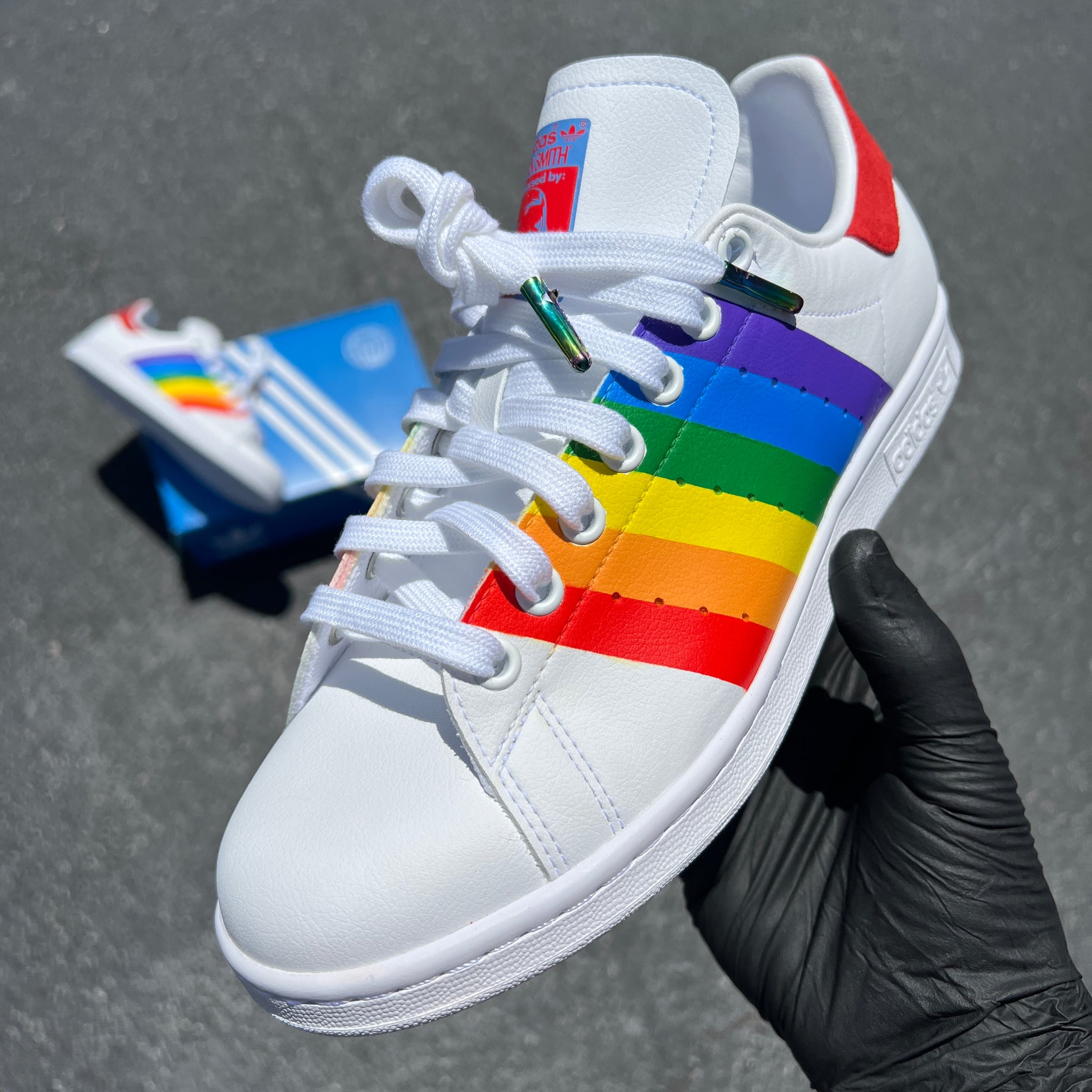 Custom Hand Painted Rainbow Pride Flag Adidas Stan Smiths B Street Shoes Custom Hand Painted Rainbow Pride Flag Adidas Stan Smiths B Street Shoes