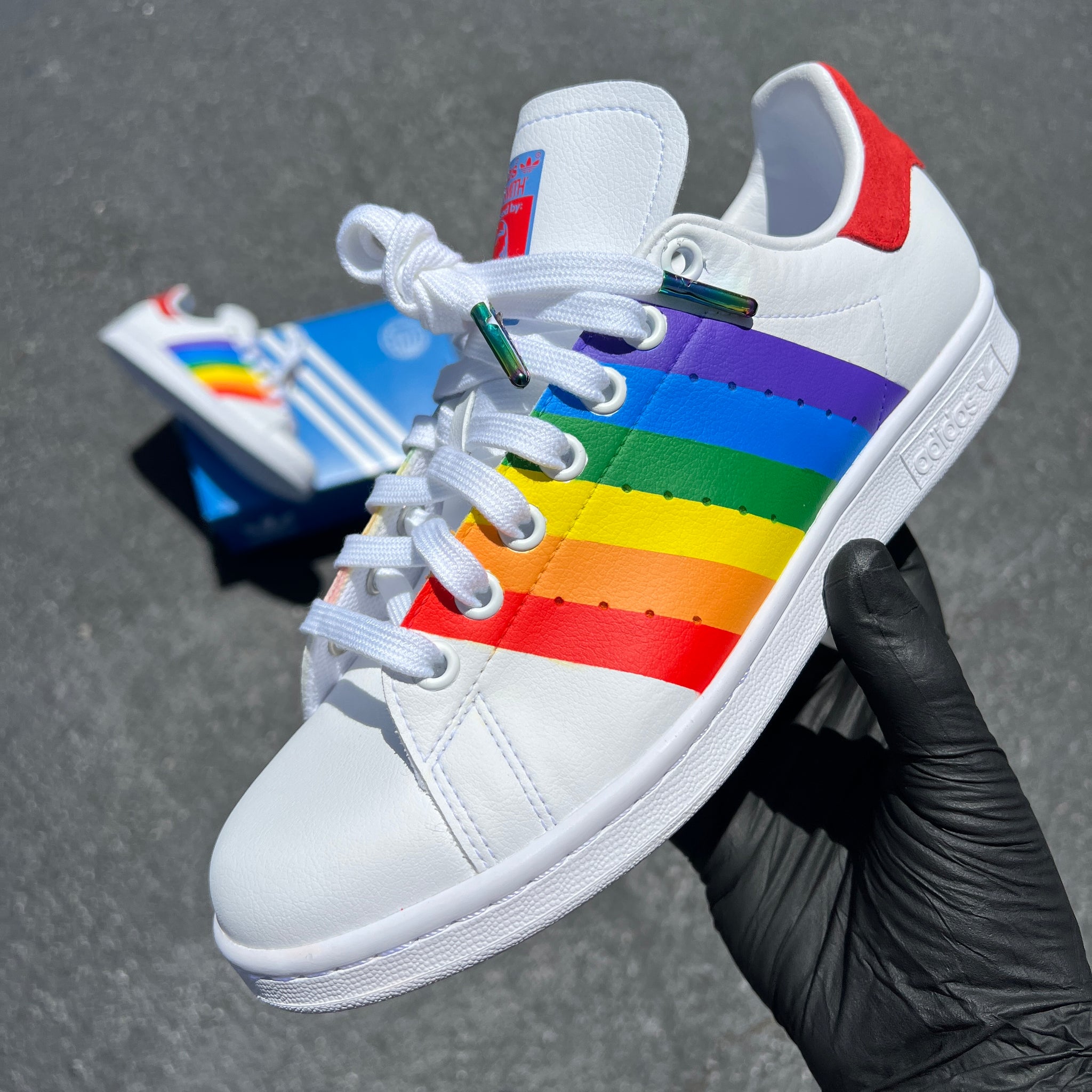 Custom Hand Rainbow Pride Flag Adidas Stan Smiths B Street Shoes