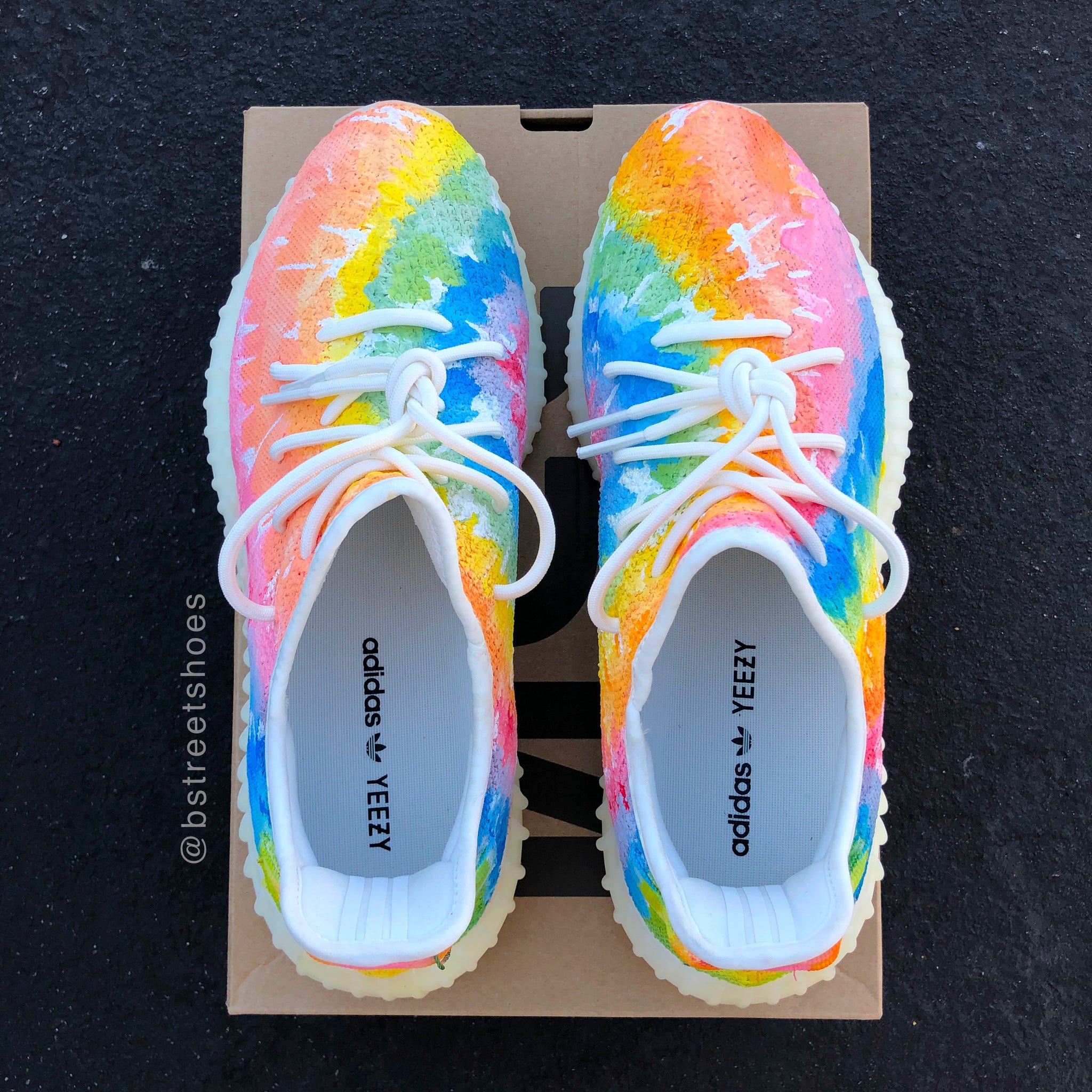 Custom Rainbow Tie Dye Adidas Yeezys B Street Shoes Custom Rainbow Tie Dye Adidas Yeezys B Street Shoes