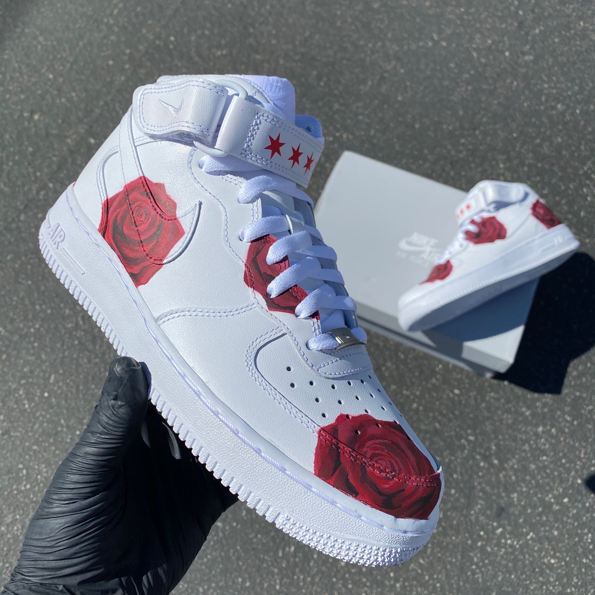 Custom Hand Painted Red Rose Nike Air Force 1 Mid – B Street Shoes