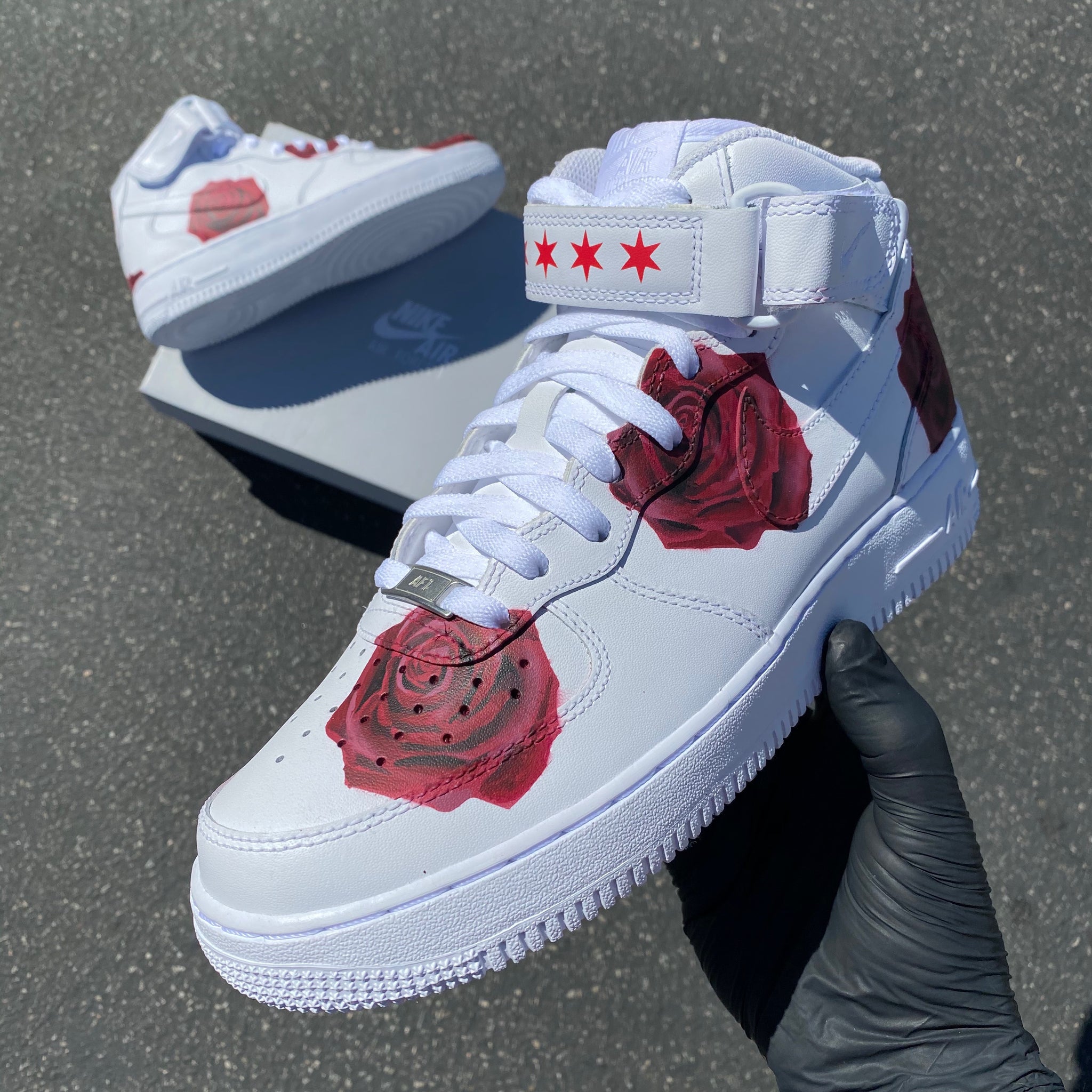Custom Nike Air Force 1 Red Rose - Custom Nike Shoes