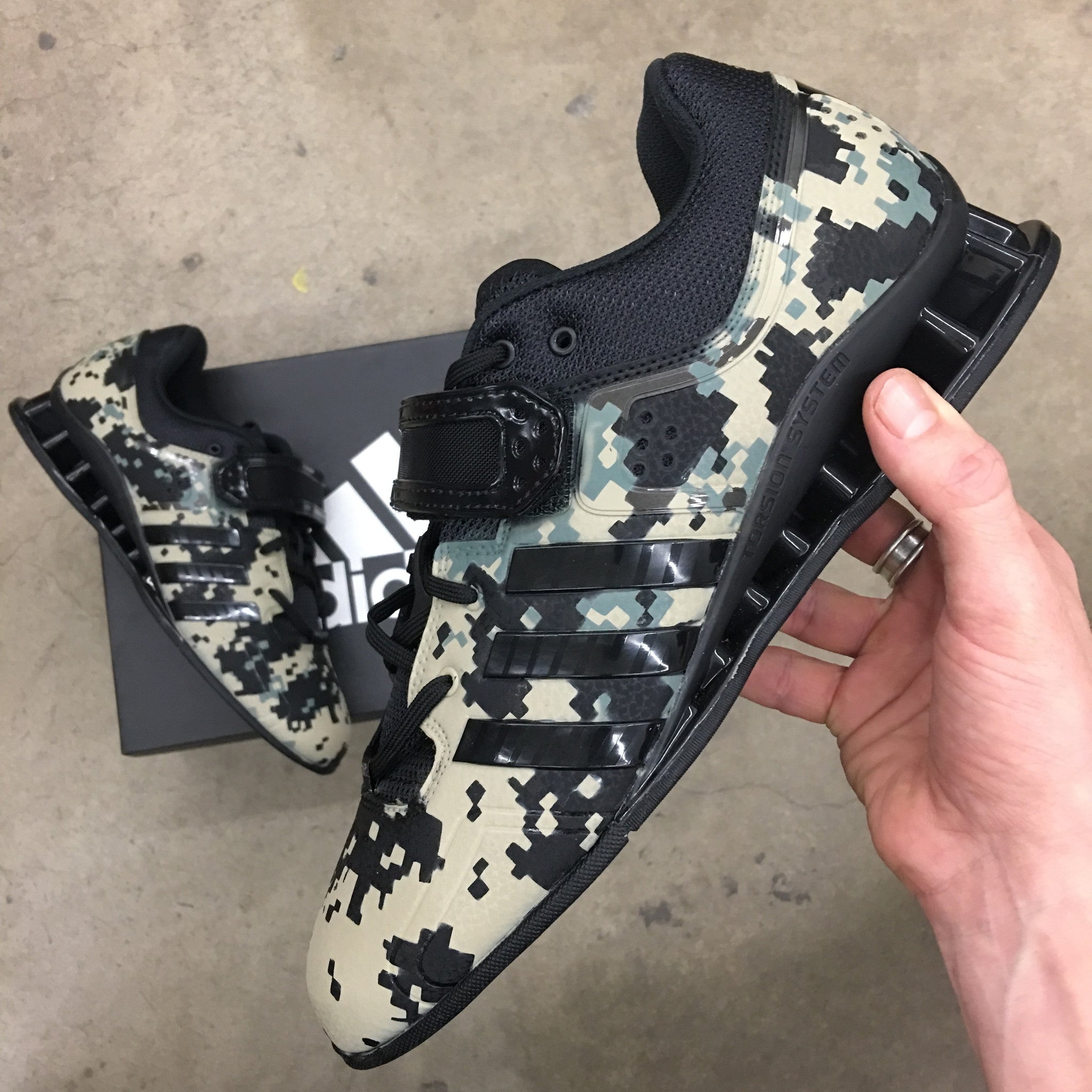 Custom Painted Adidas Adipower Lifters- Digital Camo – B Street Shoes