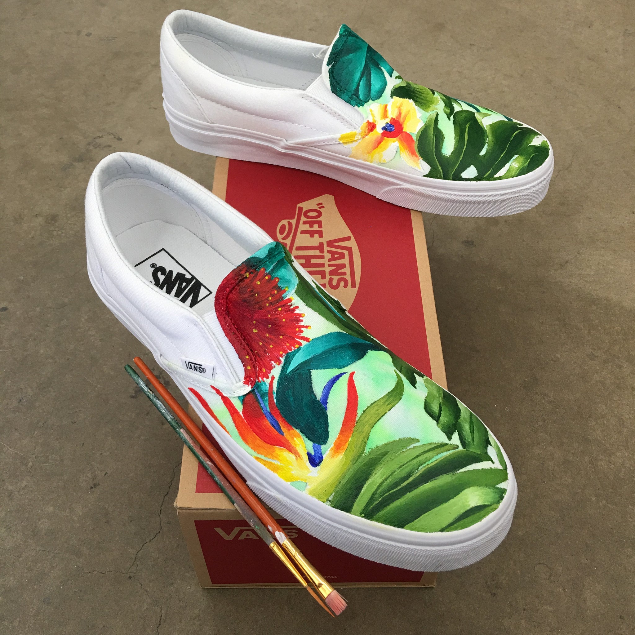 huren Bijdrage Marine Custom Painted Tropical Slip On Vans – B Street Shoes