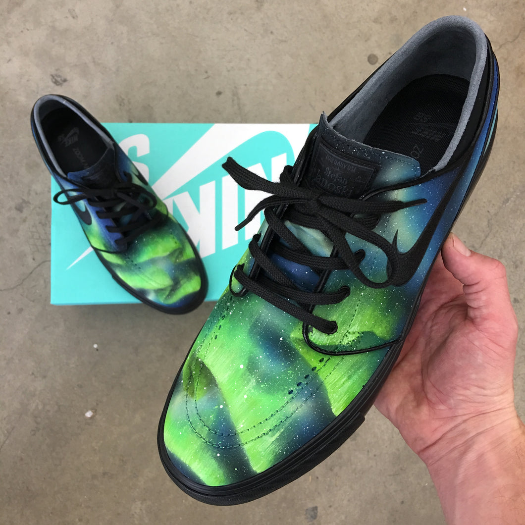 Custom Painted Nike SB Northern Lights Stefan Janoski Skate Shoes - Aurora Borealis