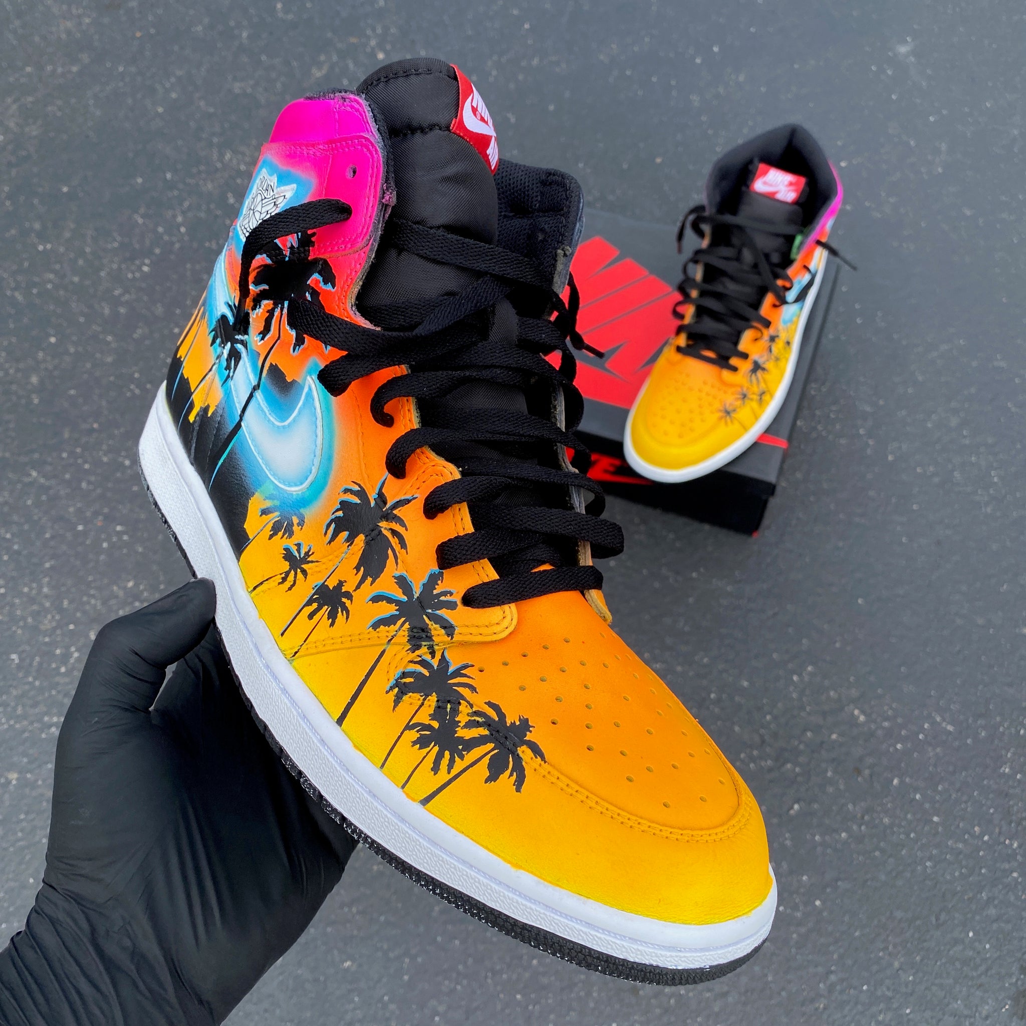 sympati regiment Udvidelse Custom Hand Painted Nike Glowing Miami Palm Trees Jordan 1 High – B Street  Shoes