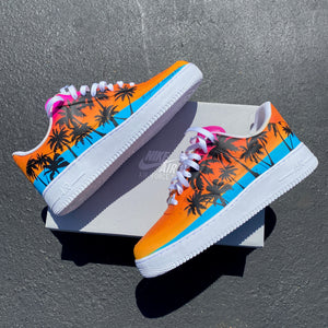 Custom Hand Painted Tropical Palm White Nike Air Force 1 Low