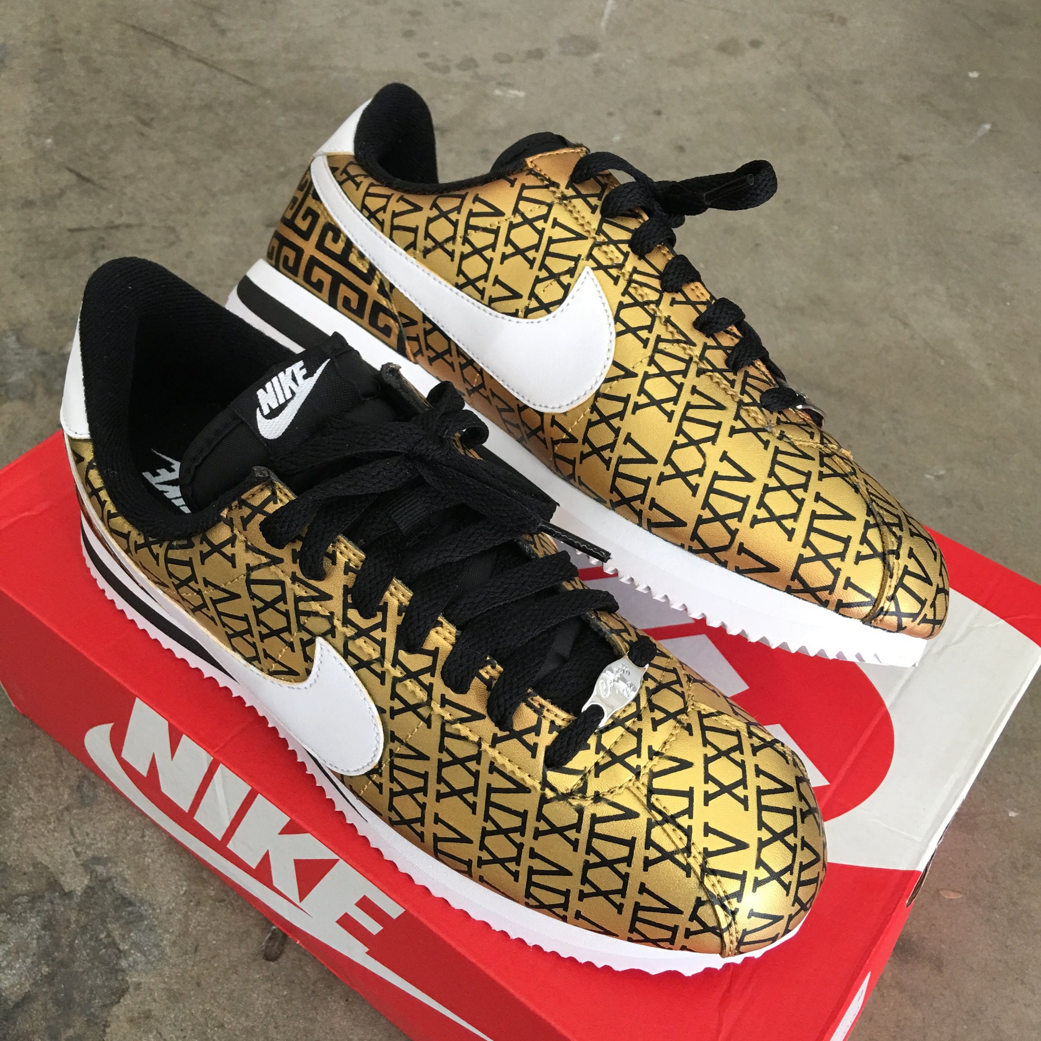 Custom Hand Painted 24K Magic Gold Nike Cortez – B Street Shoes