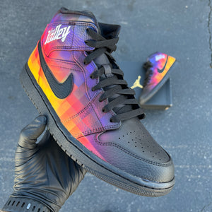 Custom Nike Air Jordan 1 Mid Neon Flash Unique and Handpainted Sneakers