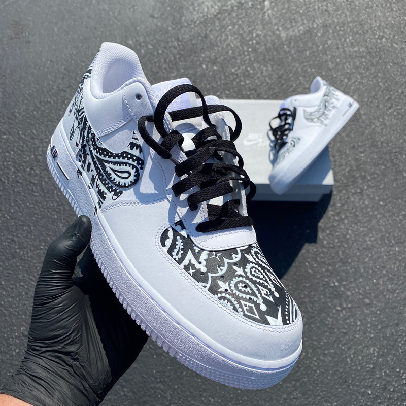 Custom Hand Painted Black Bandana Drip Nike Air Force Low
