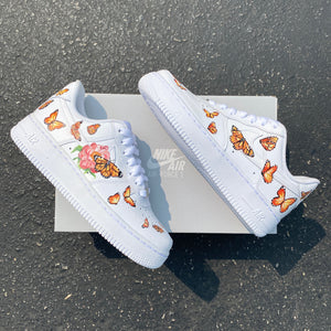 Nike Air Force 1 Custom Low Orange Monarch Butterfly White Shoes Men Womens  Kids