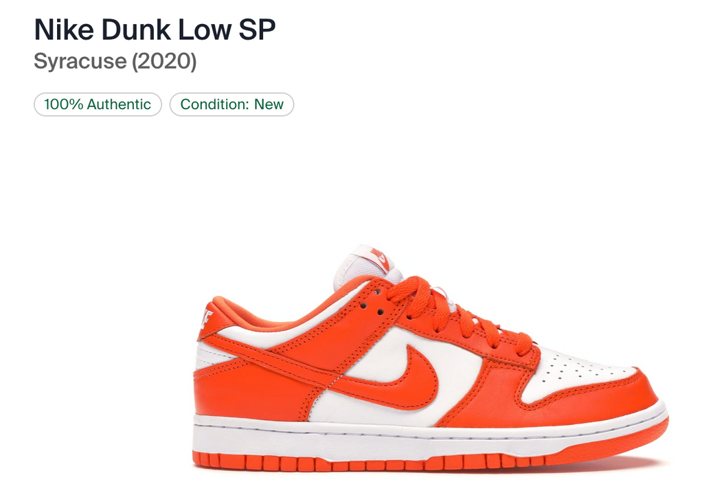 Nike Dunk Low SP Syracuse (2020) - Mens 10.5 - Custom Order - Invoice 1 of 2