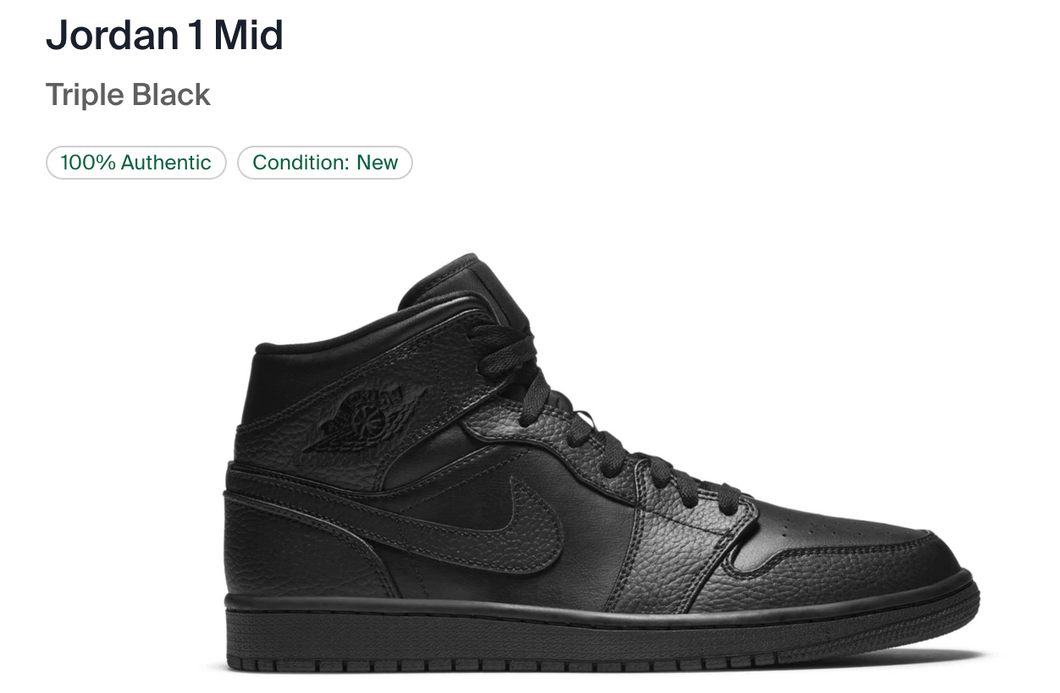 Black Jordan 1 Mid - Mens 12 - Custom Order - Invoice 1 of 2