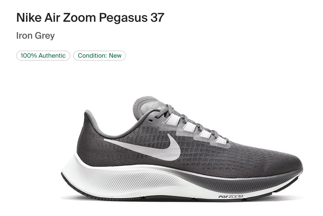 Nike Pegasus 37 Iron Gray - 12 Mens - Custom Order - Invoice 1 of 2