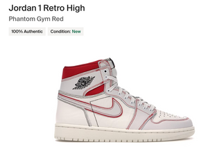 Jordan 1 High Phantom Gym Red 12 Mens Custom Order Invoice 1