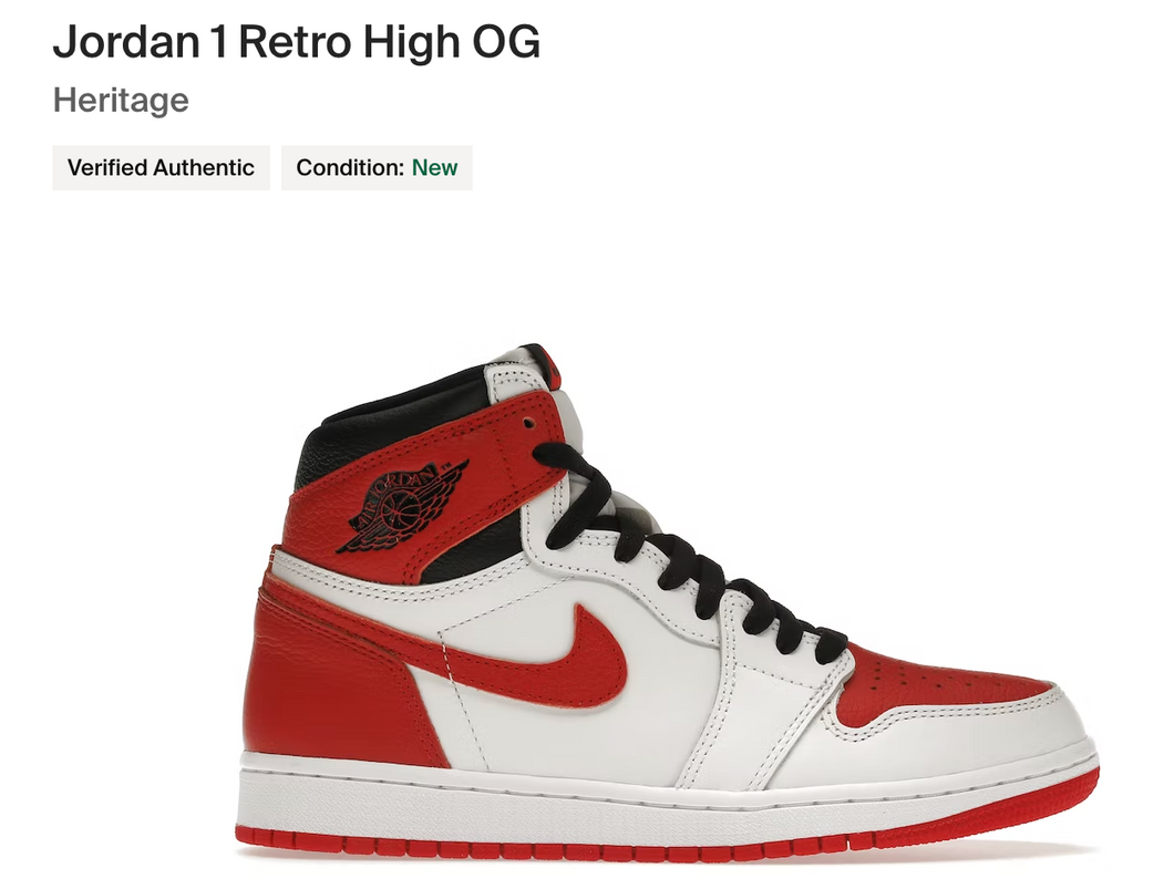 Jordan 1 Retro Heritage - Mens 8.5 - Custom Order - Invoice 1 of 2