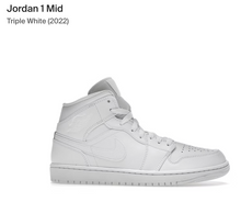 Jordan 1 Mid Triple White - 10.5 Mens - Custom Order - Invoice 1 of 2