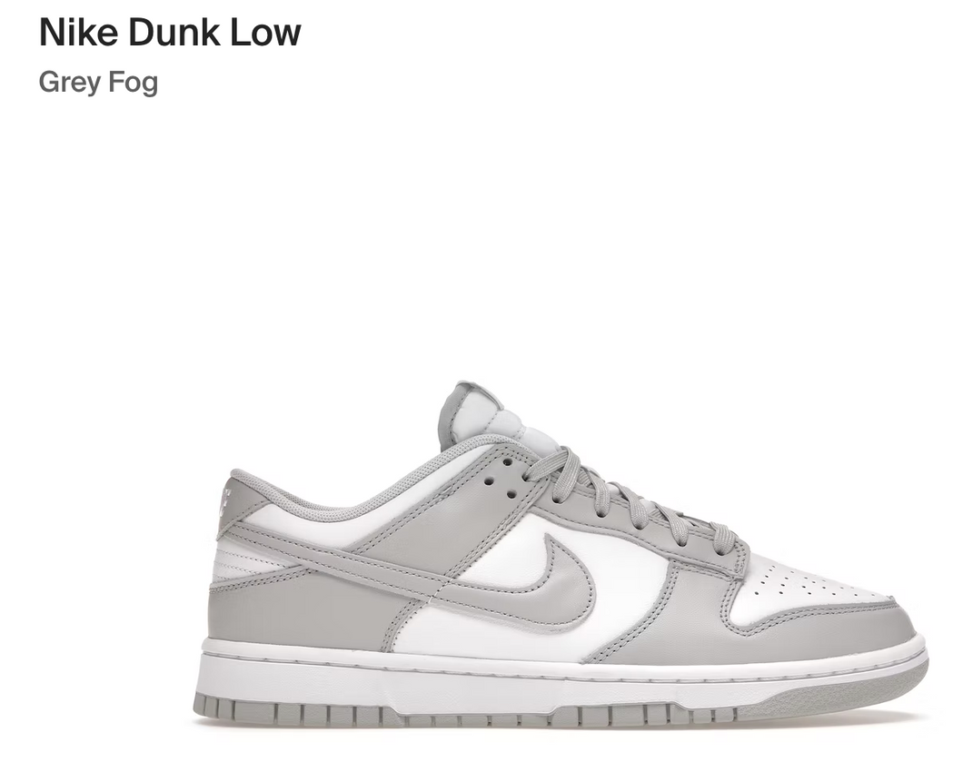 Nike Dunk Low Grey Fog - Mens 8.5 - Custom Order - Invoice 1 of 2