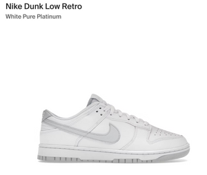 Nike Dunk Low Retro White Pure Platinum - Mens 12 - Custom Order - Invoice 1 of 2